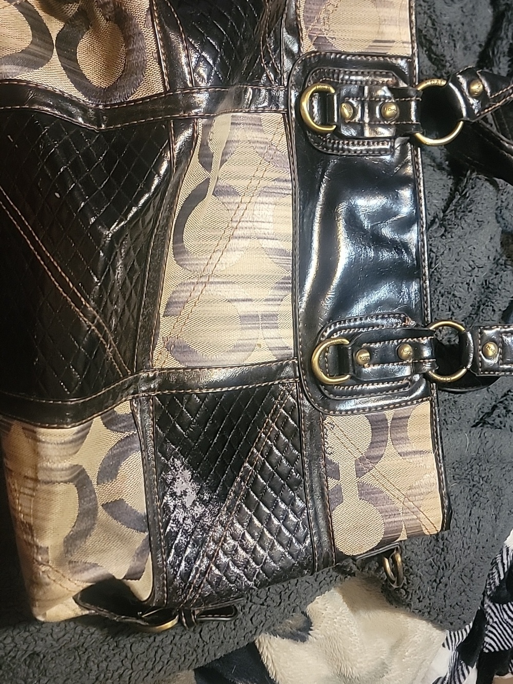 Coach Brown and Black Signature Patchwork Shoulder Bag - Picture 2 of 4